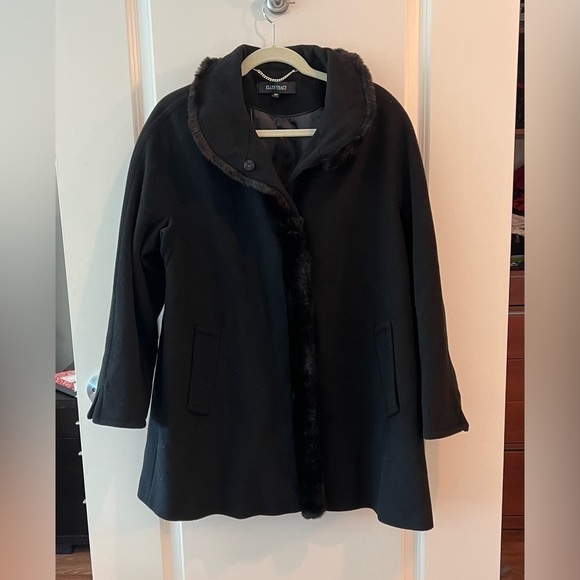 Ellen Tracy wool blend faux fur trim coat - Picture 2 of 16